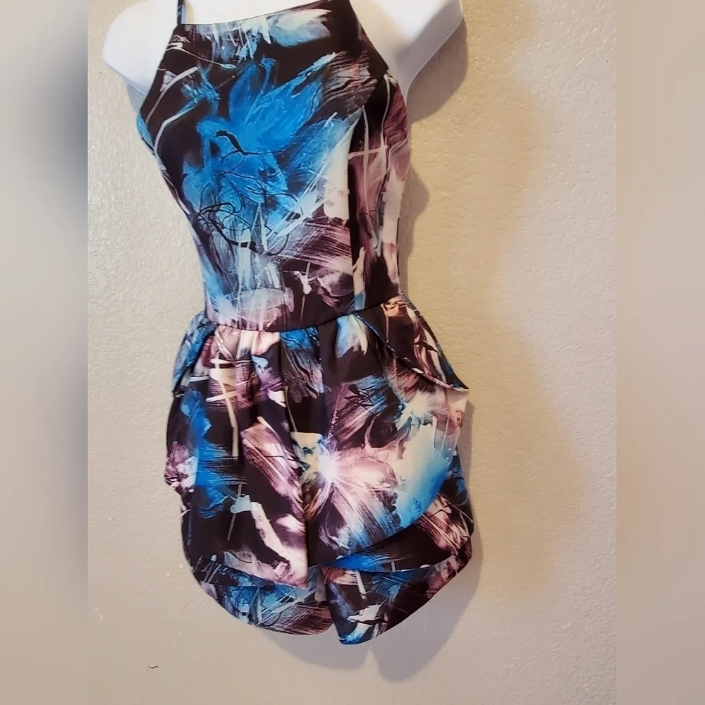 💚5/$25 ASOS OSMOSE Black Abstact Print Skort Dressy Romper Playsuit Size Small